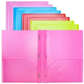 RYWESNIY Plastic Folders with Pockets and Prongs, Plastic School Supplies Folders,Assorted Colors,Letter Size, 8 Pack